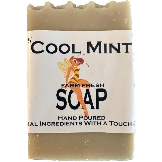 Bar of Cool Mint soap with natural ingredients and hand-poured design.