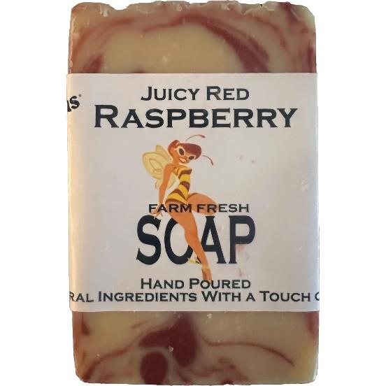 Bar of Juicy Red Raspberry soap with natural ingredients.