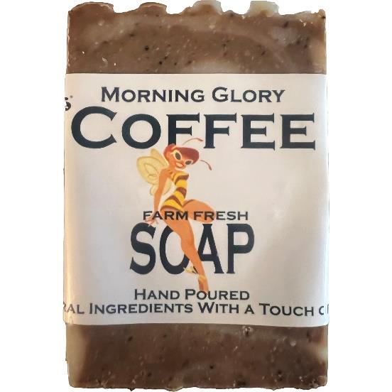 Bar of handcrafted coffee soap from Morning Glory Farms.