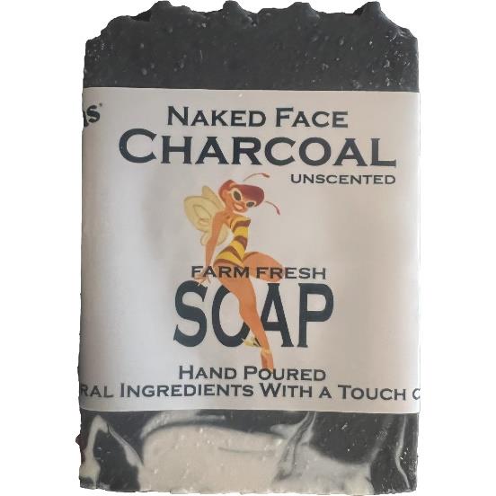 Bar of naked face charcoal soap with natural ingredients packaging.