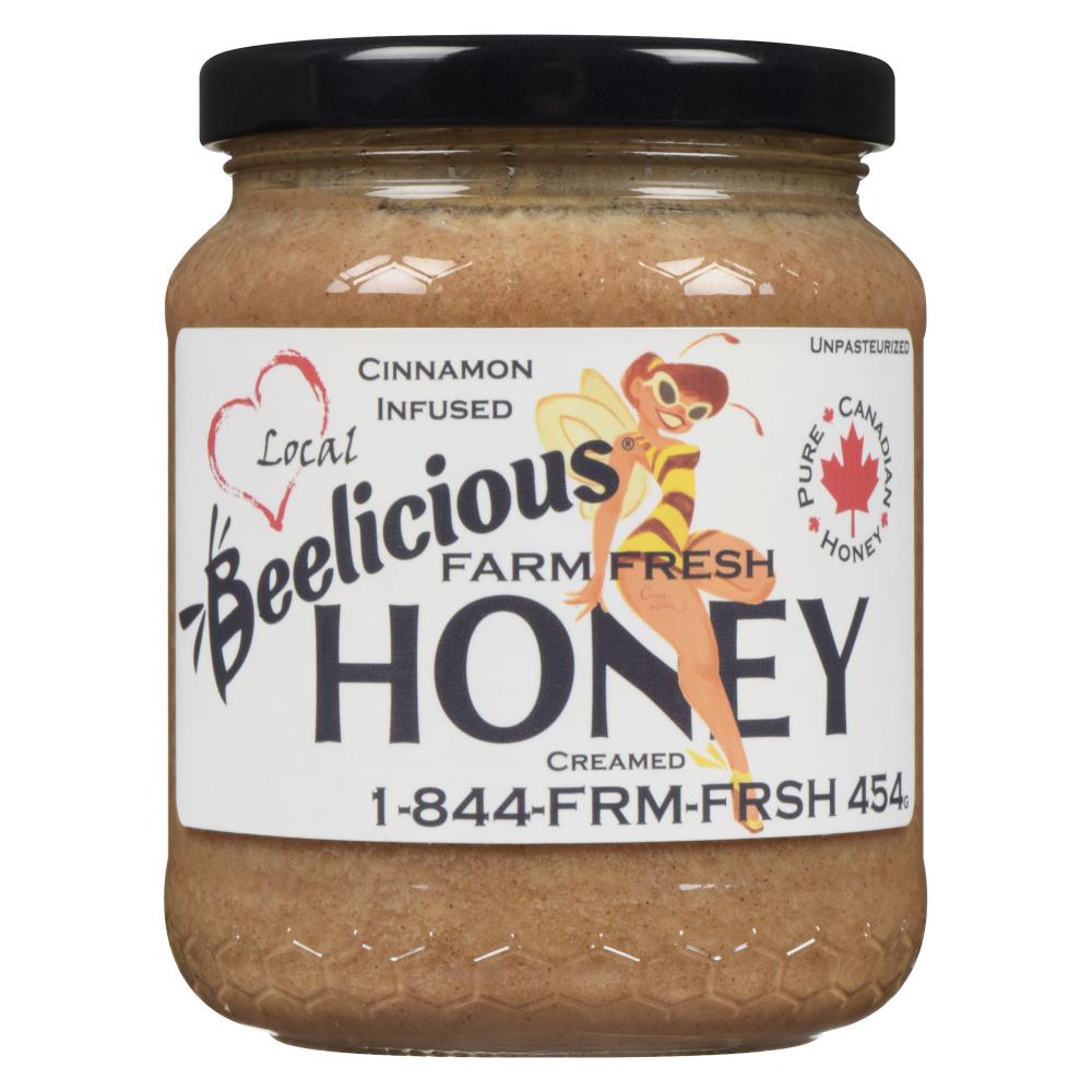 Jar of Beelicious Farm Fresh Cinnamon Honey.