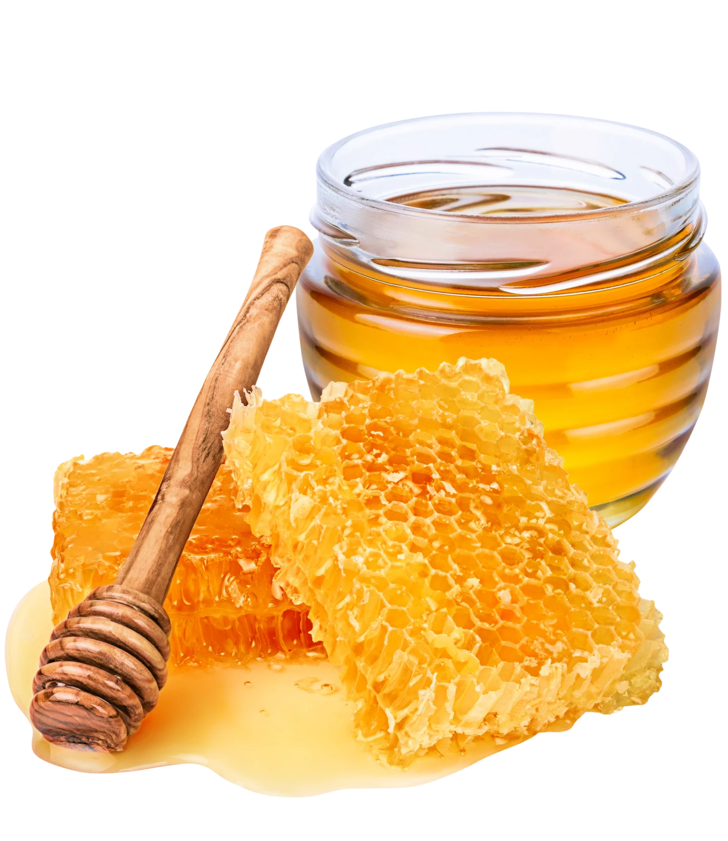 Fresh honeycomb and wooden dipper