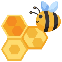 Cartoon bee flying near honeycomb